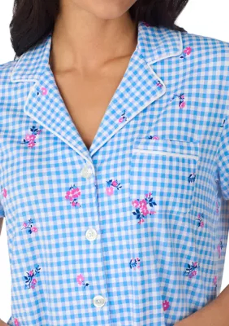 Women's Short Sleeve Cropped Notch Collar Pajama Set