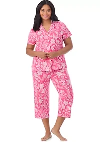 Plus Short Sleeve Notch Collar Cropped PJ Set