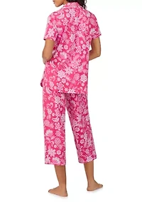 Short Sleeve Notch Collar Cropped Pajama Set