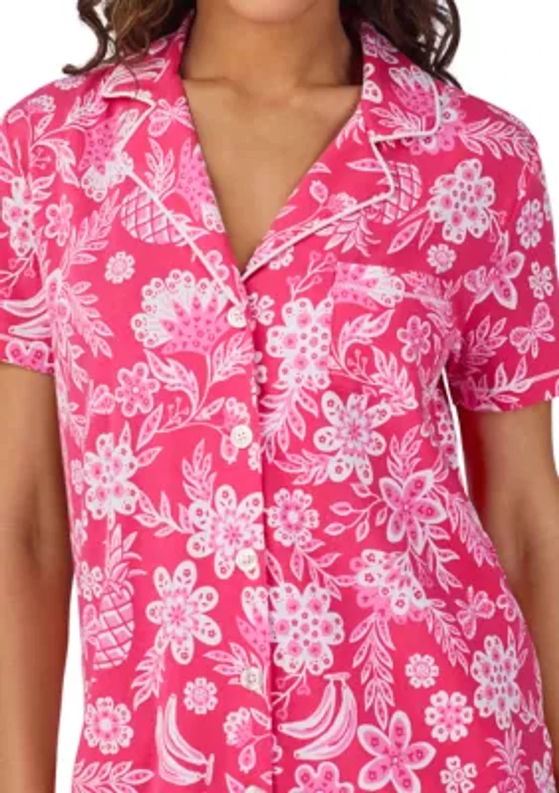 Short Sleeve Notch Collar Cropped Pajama Set