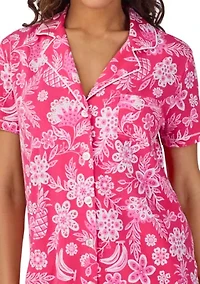 Short Sleeve Notch Collar Cropped Pajama Set