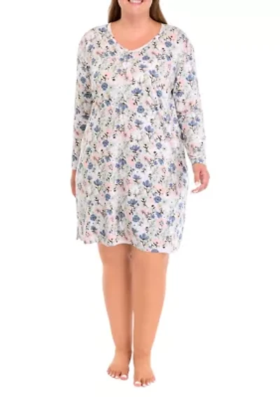 Plus Long Sleeve Printed Nightgown