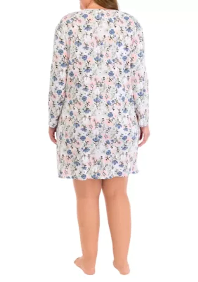 Plus Long Sleeve Printed Nightgown