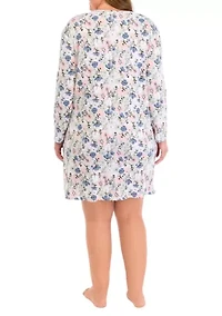 Plus Long Sleeve Printed Nightgown