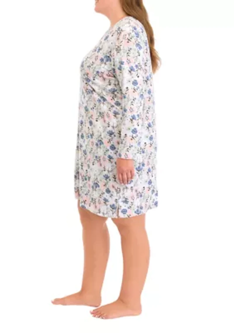 Plus Long Sleeve Printed Nightgown