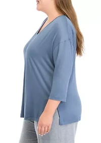 Plus 3/4 Sleeve V-Neck T-Shirt