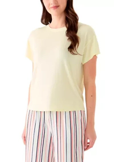 Women's Short Sleeve Solid Boxy Crew Neck Sleep T-Shirt