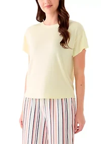 Women's Short Sleeve Solid Boxy Crew Neck Sleep T-Shirt