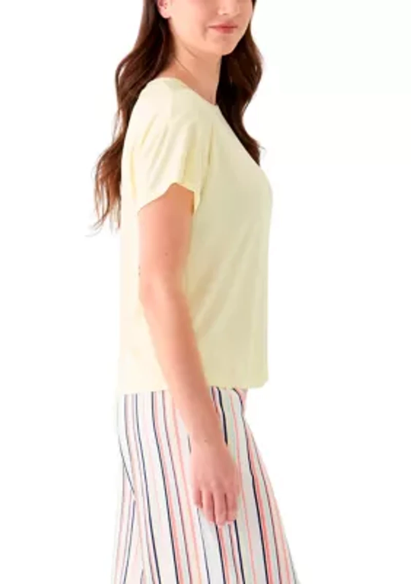 Women's Short Sleeve Solid Boxy Crew Neck Sleep T-Shirt