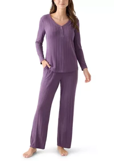 Ribbed Henley Pajama Set
