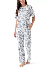 Women's Short Sleeve Top and Flare Pant Sleep Set