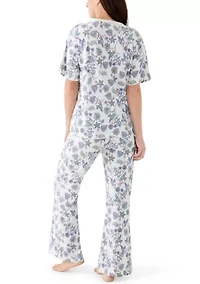 Women's Short Sleeve Top and Flare Pant Sleep Set