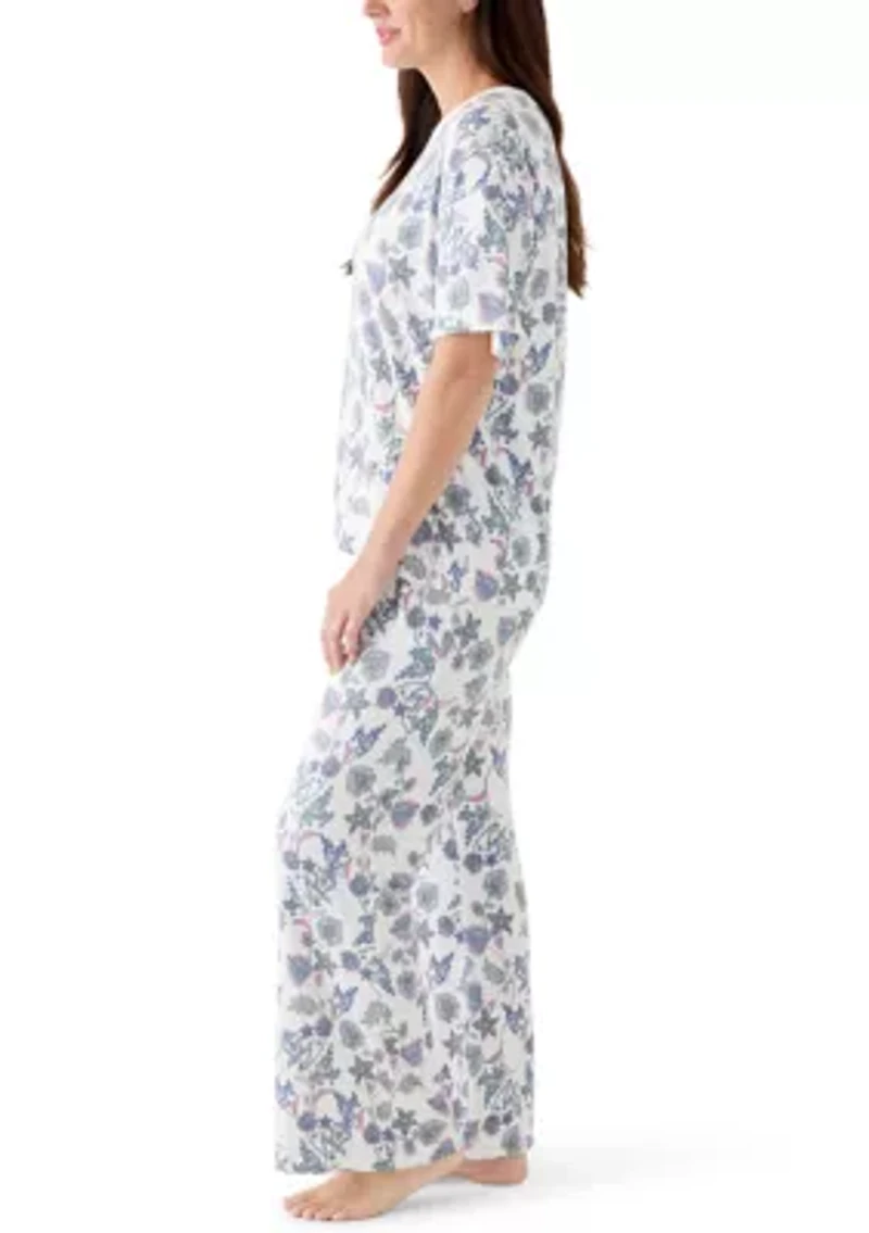 Women's Short Sleeve Top and Flare Pant Sleep Set