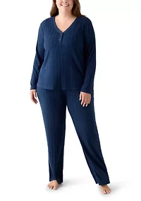 Plus Ribbed Knit Pajama Set