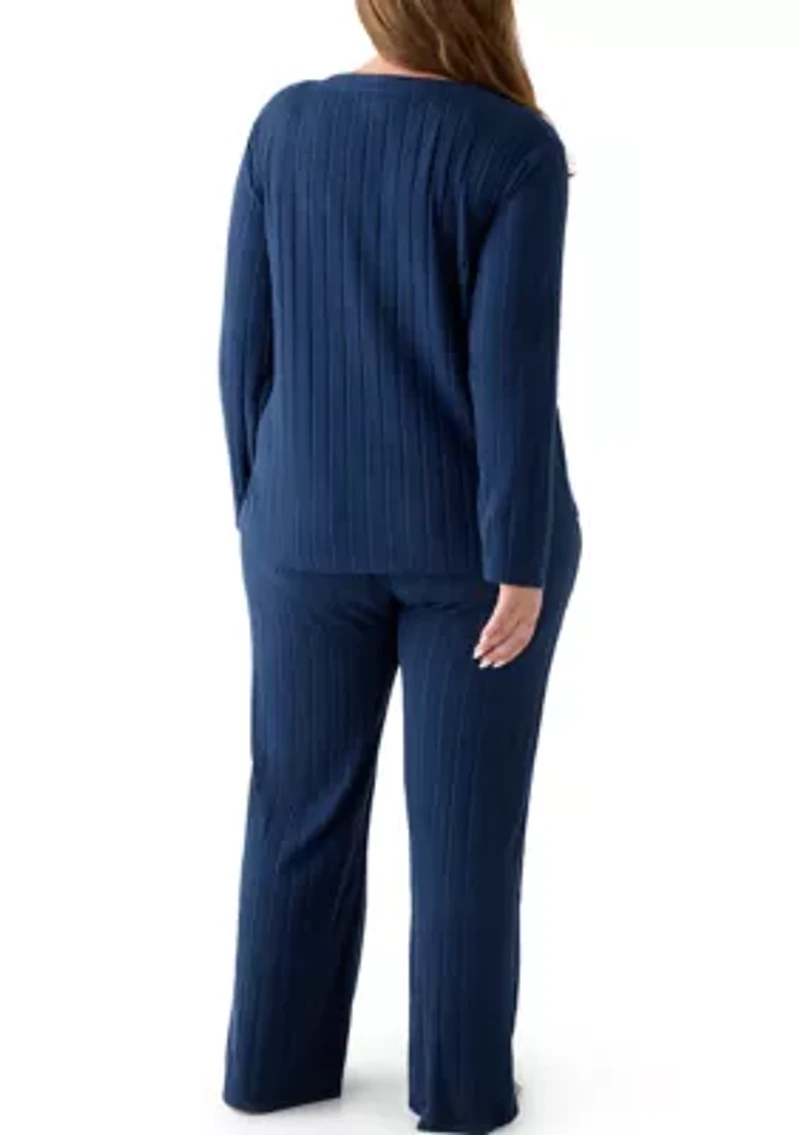 Plus Ribbed Knit Pajama Set