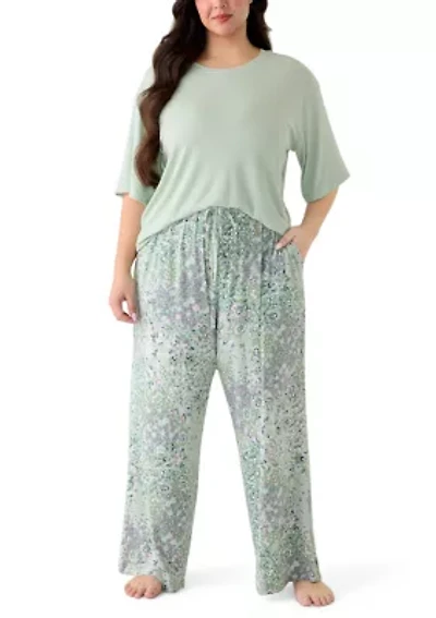 Plus Short Sleeve Top and Pant Pajama Set
