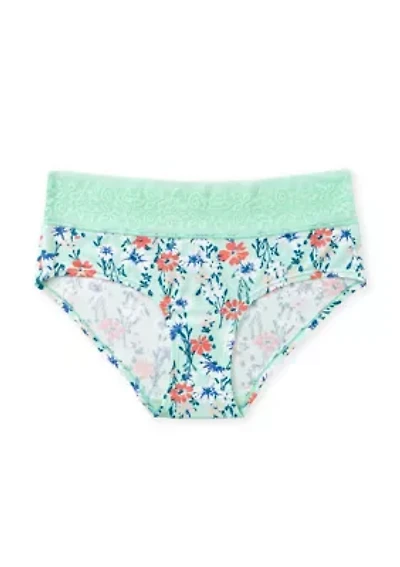 Printed Lace Waist Soft Comfort Hipster Panty