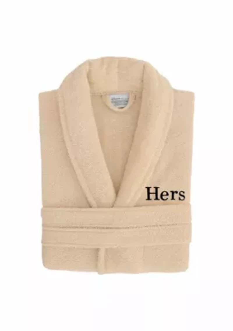 Terry Bathrobe Embroidered with Hers Design Bookman Font