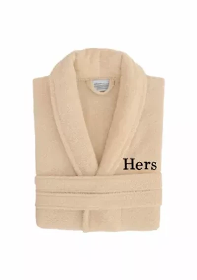 Terry Bathrobe Embroidered with Hers Design Bookman Font