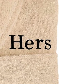 Terry Bathrobe Embroidered with Hers Design Bookman Font