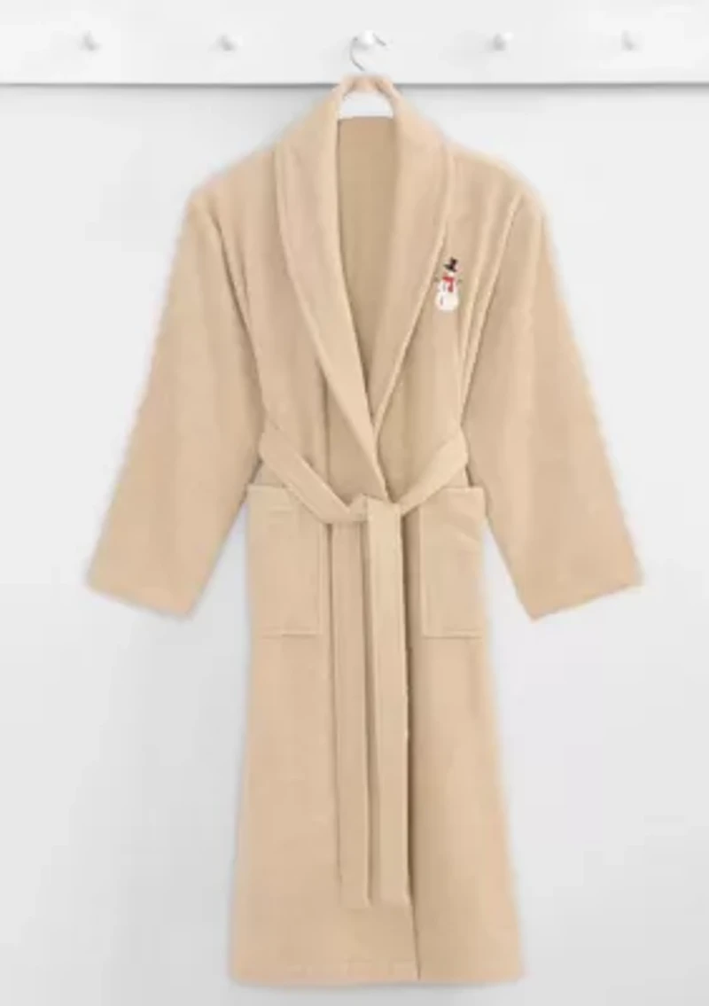 Unisex Terry Bathrobe Embroidered with Snowman Design