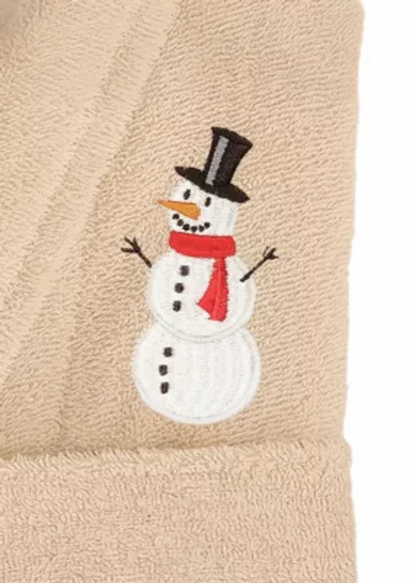 Unisex Terry Bathrobe Embroidered with Snowman Design