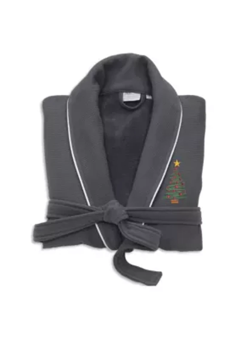 Unisex Waffle Terry Bathrobe Embroidered with Christmas Tree Design