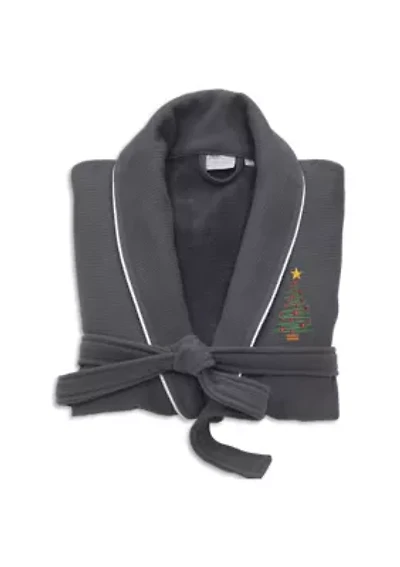 Unisex Waffle Terry Bathrobe Embroidered with Christmas Tree Design