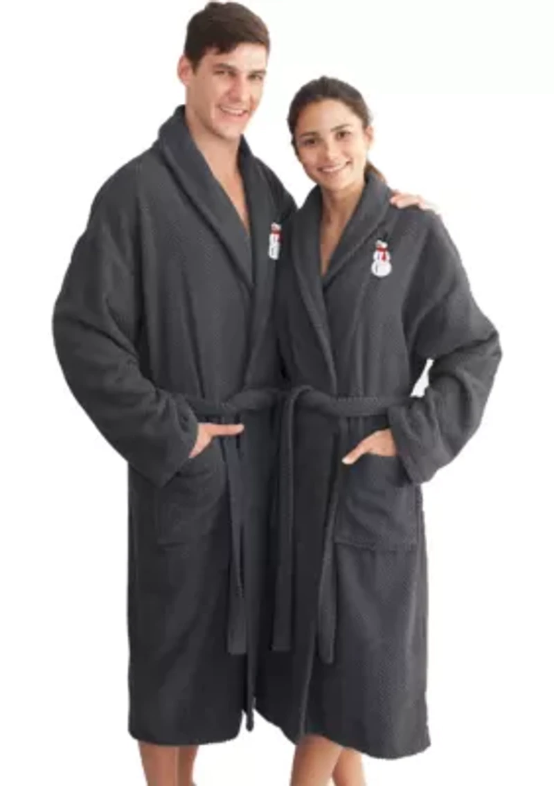 Unisex Herringbone Bathrobe Embroidered with Snowman Design
