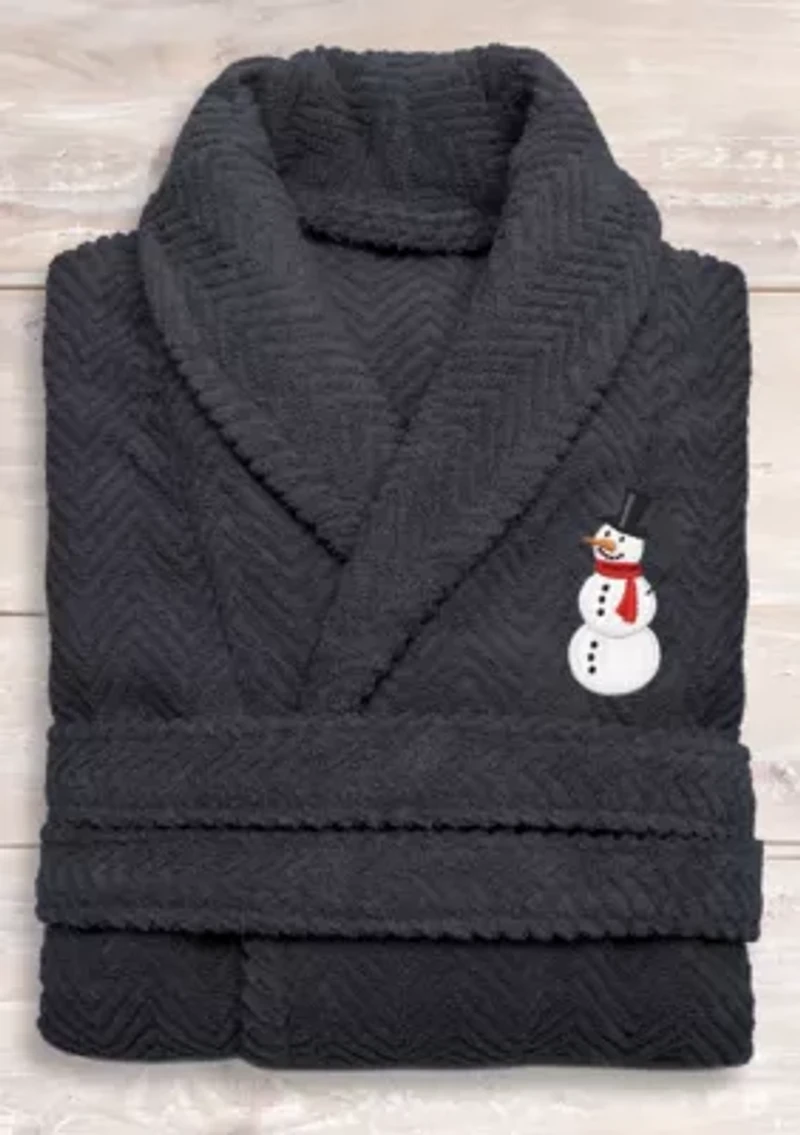 Unisex Herringbone Bathrobe Embroidered with Snowman Design