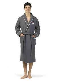 Unisex Waffle Terry Bathrobe Embroidered with Snowman Design