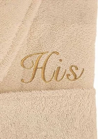 Terry Bathrobe Embroidered with His Design Script Font