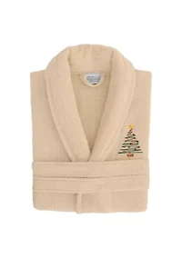 Unisex Terry Bathrobe Embroidered with Christmas Tree Design