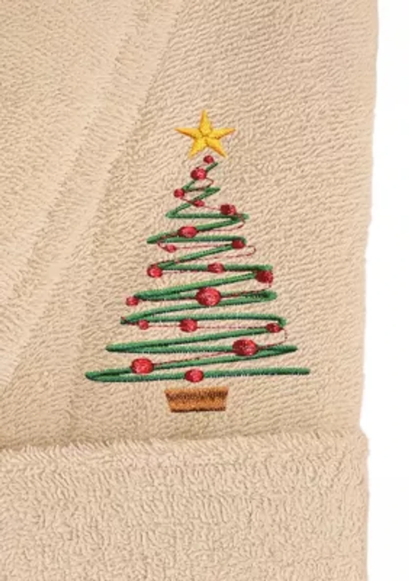 Unisex Terry Bathrobe Embroidered with Christmas Tree Design