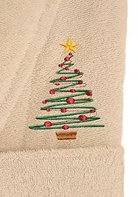 Unisex Terry Bathrobe Embroidered with Christmas Tree Design