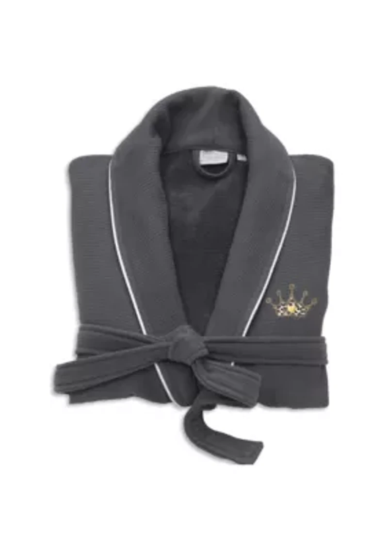 Waffle Terry Bathrobe Embroidered with Cheetah Crown Design