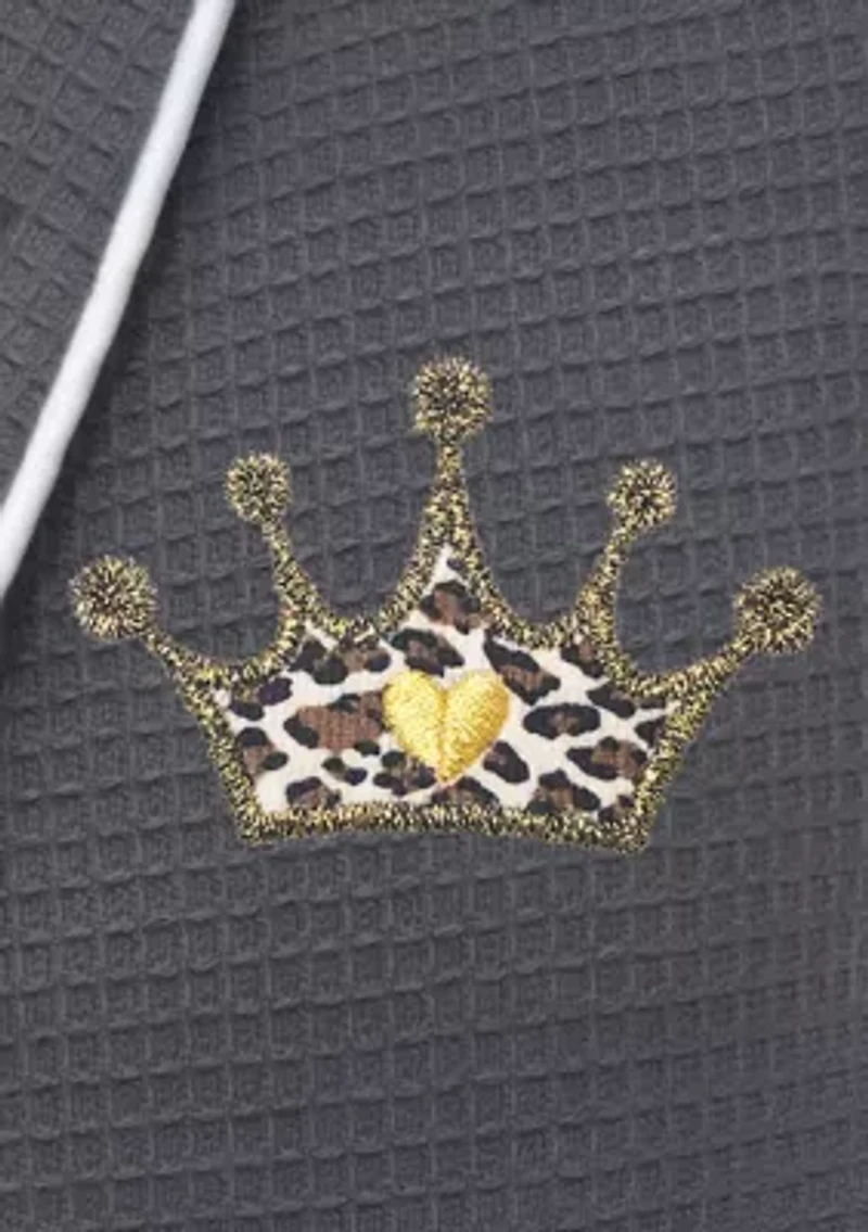 Waffle Terry Bathrobe Embroidered with Cheetah Crown Design