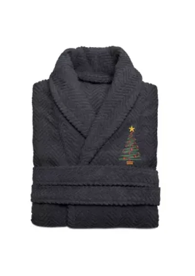 Unisex Herringbone Bathrobe Embroidered with Christmas Tree Design