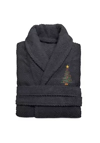 Unisex Herringbone Bathrobe Embroidered with Christmas Tree Design