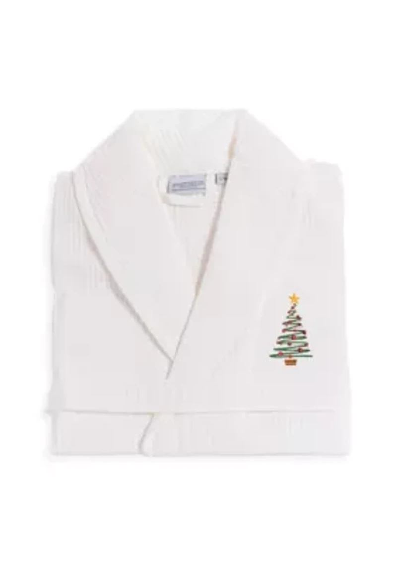 Unisex Waffle Weave Bathrobe Embroidered with Christmas Tree Design
