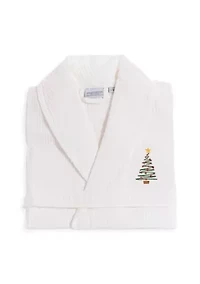 Unisex Waffle Weave Bathrobe Embroidered with Christmas Tree Design