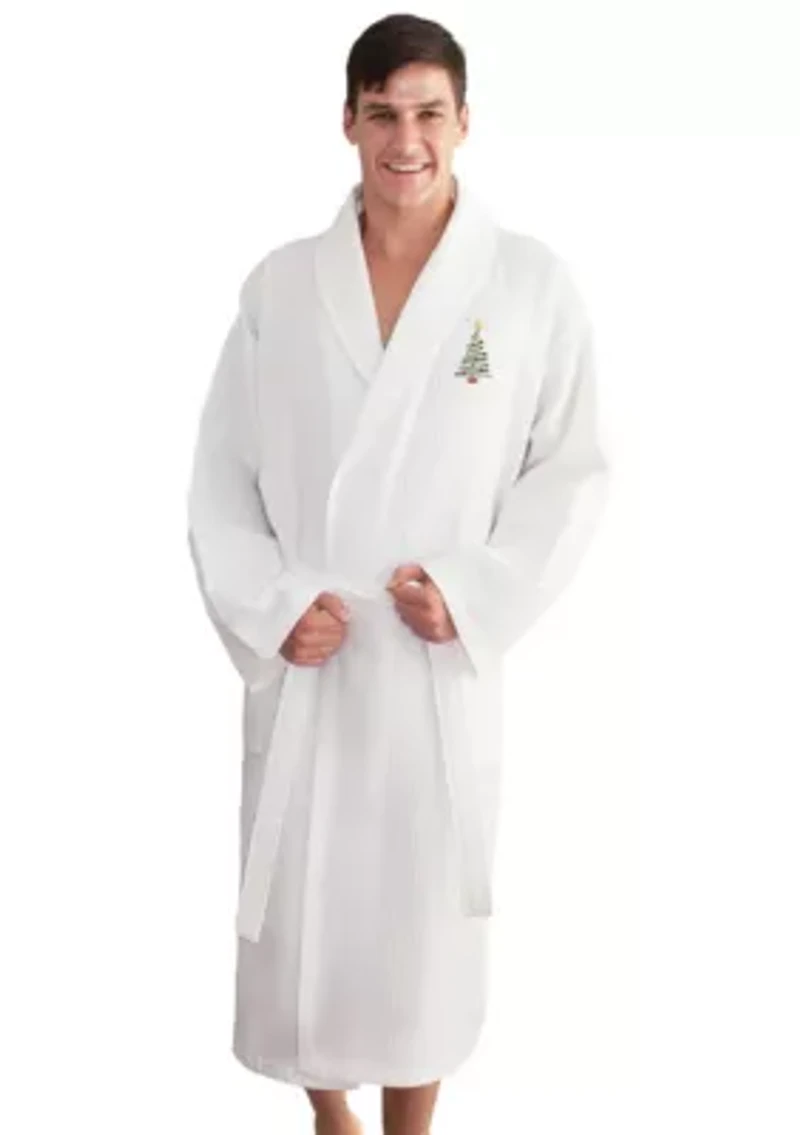 Unisex Waffle Weave Bathrobe Embroidered with Christmas Tree Design