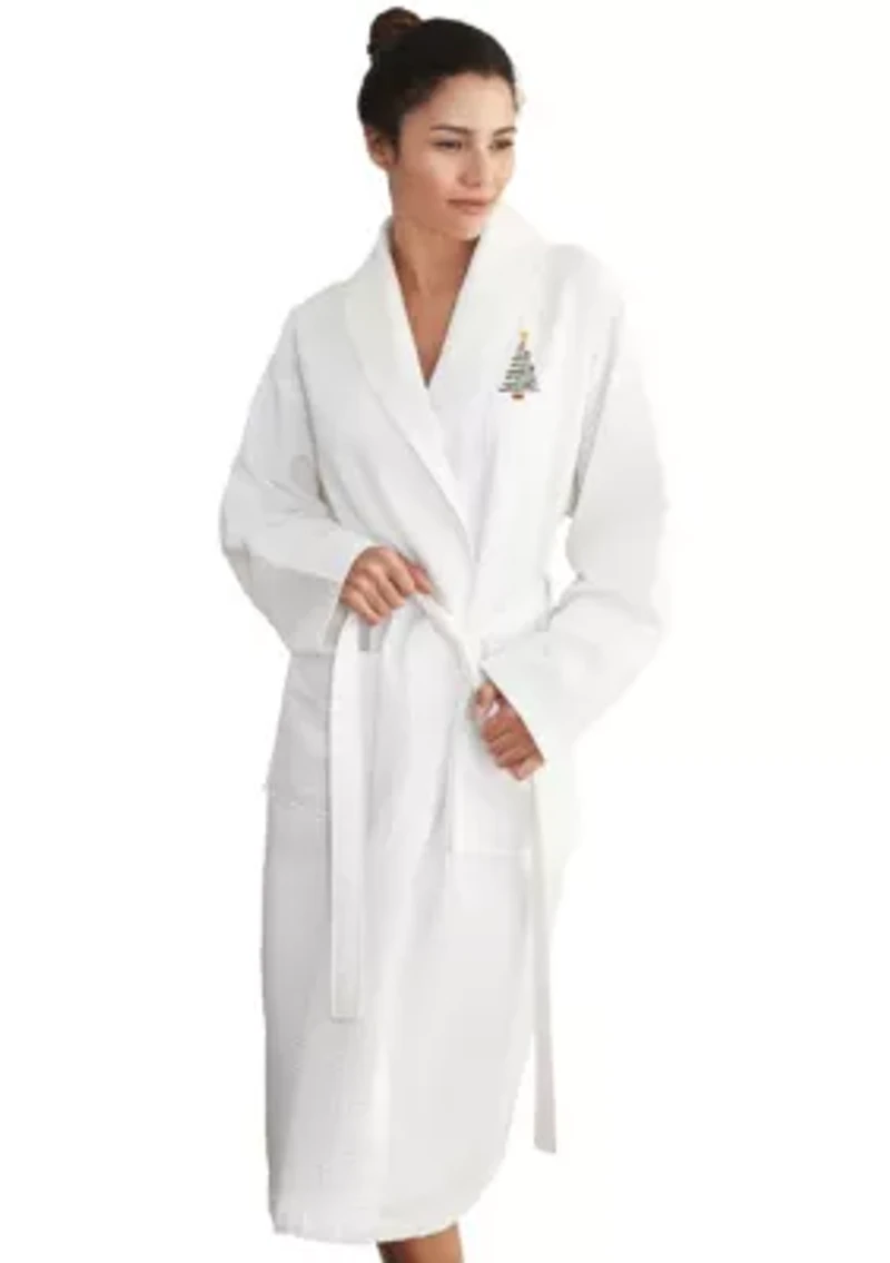 Unisex Waffle Weave Bathrobe Embroidered with Christmas Tree Design