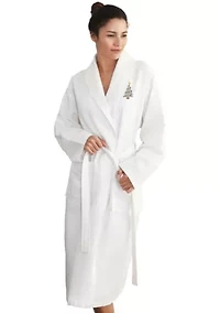 Unisex Waffle Weave Bathrobe Embroidered with Christmas Tree Design
