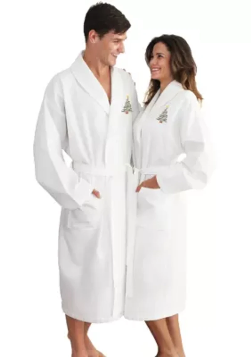 Unisex Waffle Weave Bathrobe Embroidered with Christmas Tree Design