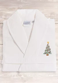 Unisex Waffle Weave Bathrobe Embroidered with Christmas Tree Design