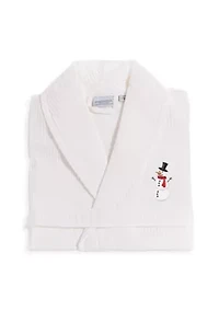 Unisex Waffle Weave Bathrobe Embroidered with Snowman Design