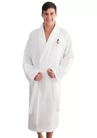 Unisex Waffle Weave Bathrobe Embroidered with Snowman Design