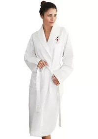 Unisex Waffle Weave Bathrobe Embroidered with Snowman Design