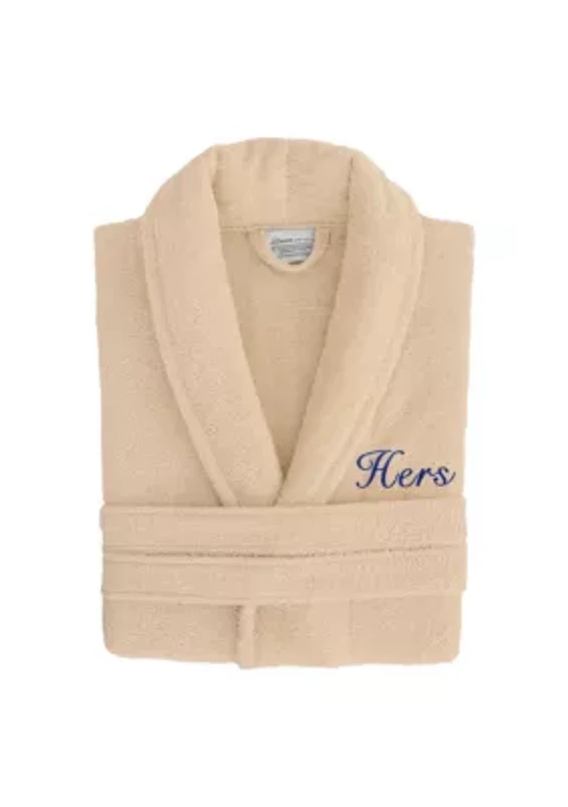 Terry Bathrobe Embroidered with Hers Design Script Font